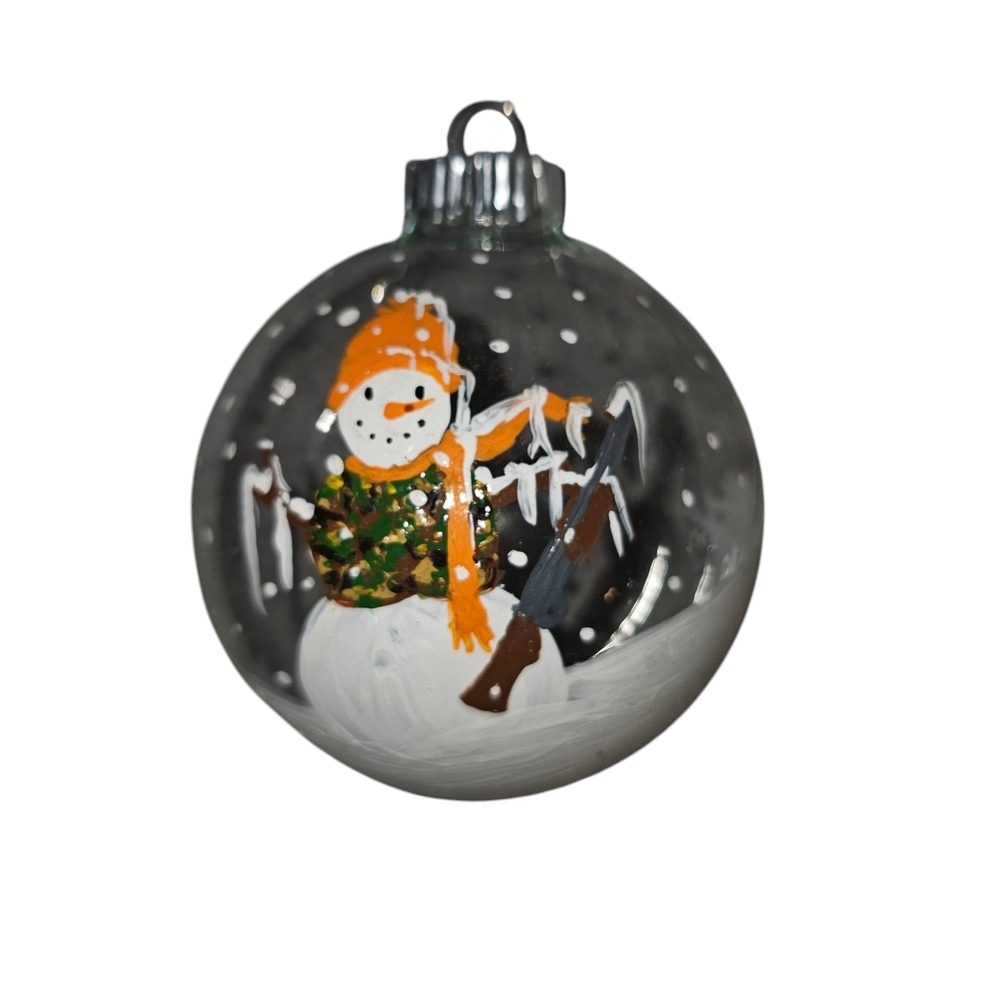 Hunter Snowman Glass Ornament Christmas Hand Painted 4 Inch Ball